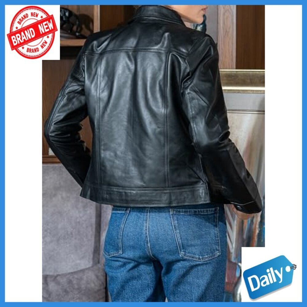 Premium Lambskin Leather Jacket with Polo Collar, Quilted Lining, Fitted Style - Picture 5 of 6
